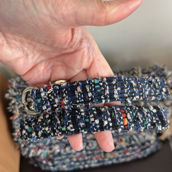 Kurt Geiger Tweed Large Kensington Bag Black Blue Shoulder Flap Closure NEW - Picture 15 of 16